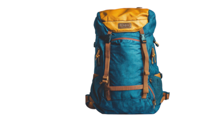 Stylish blue and yellow backpack ideal for outdoor adventures and daily commuting activities