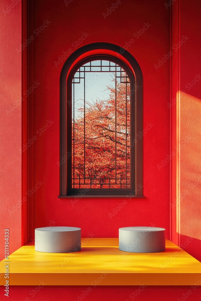 Aufkleber two ceramic bowls sit on a shelf in front of a window, ready to be used or displayed
