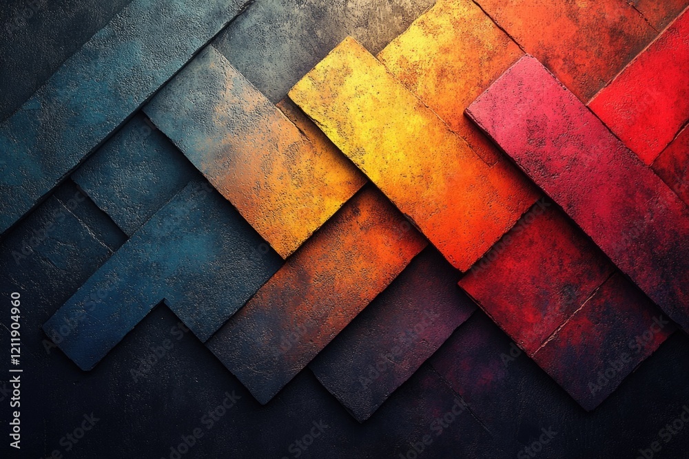 Poster A vibrant and dynamic design featuring a diagonal pattern on a multicolored background, suitable for use in creative projects where a pop of color is needed