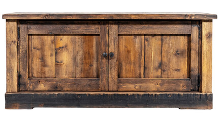 Rustic wooden storage chest with a weathered finish in a cozy living room setting