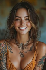 A person with body art on her arms and chest
