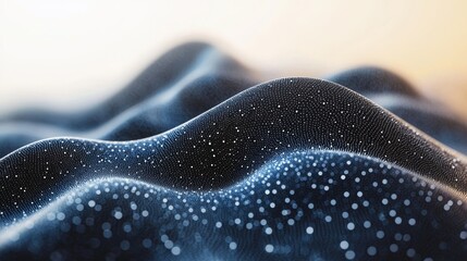 Obraz premium Stunning abstract waves of sparkling particles create a mesmerizing atmospheric landscape with a dreamy gradient background.