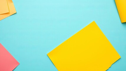 Colorful chopped paper pieces arranged in a modern design with a vibrant yellow center copy space, design, art