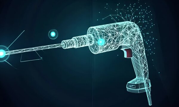 Futuristic Digital Drill: Abstract 3D Model Rotating in a Network of Connections