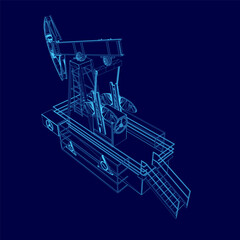 Blue drawing of a drilling rig. The rig is shown in a 3D format, with a blue background. The drawing is of a drilling rig, which is a machine used to drill for oil and gas