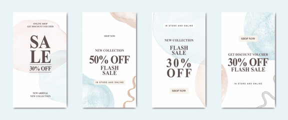 set of watercolor artistic social media story template. Suitable for social media posts, cards, invitations, banner and web ads