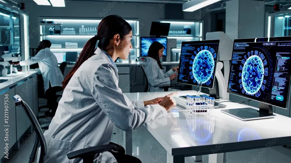 Fototapete researchers conduct experiments in a modern laboratory exploring advanced technologies and data anal