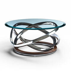 Modern Glass Coffee Table with Chrome Metal Base Walnut Wood Accent