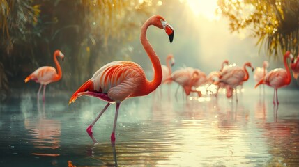 A Vibrant Gathering of Flamingos in Their Natural Habitat Exploring Wildlife Diversity