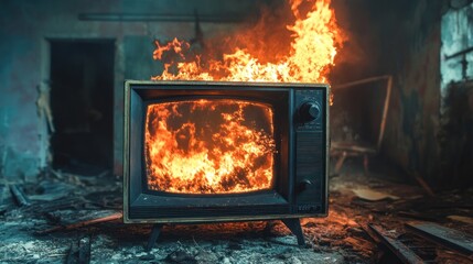 Burning Television in Desolate Room: A Symbol of Media's Demise