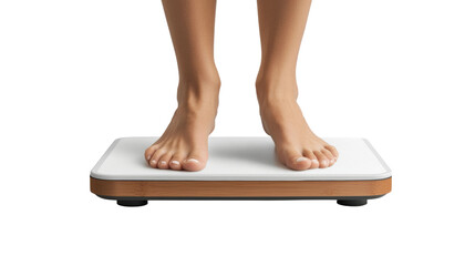 Person standing on a scale measuring weight in a home setting isolated on transparent background