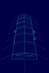 Blue image of a tent with a blue background. The tent is shown in a stylized way, with a lot of lines and dots. Scene is somewhat abstract and artistic, with a focus on the tent