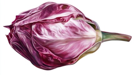 Obraz premium Detailed Artistic Painting of a Blooming Pink Tulip on a Pure White Background