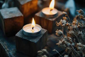 A simple wooden block with two candles placed on top, perfect for any occasion