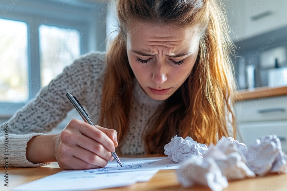 Poster a person sits at a table with a piece of paper, focusing on their handwriting