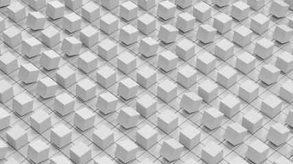Abstract 3D animation in 4K of white cubes moving in a circular pattern on a monochrome surface. The seamless loop highlights minimalistic geometric motion, creating a clean and elegant visual effect. - Powered by Adobe