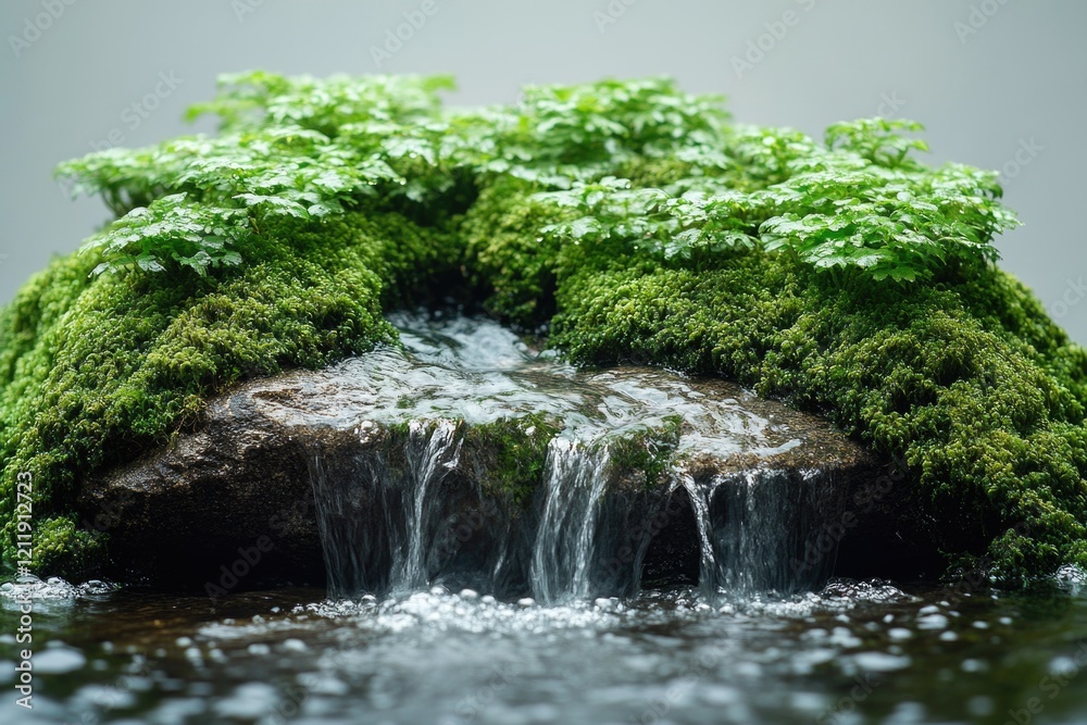 Poster a moss-covered rock sits in the middle of a serene stream