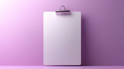 A 3D clipboard with a smooth finish, placed against a solid lavender background, with soft lighting coming from the right side