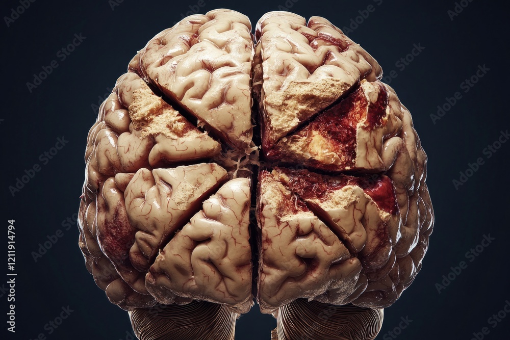 Poster Anatomy of the human brain with a slice removed, showing cerebral cortex and neural tissue