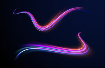 Neon color glowing lines background, Glowing wave swirl, impulse cable lines. High-speed light trails effect. Futuristic dynamic motion technology. Png, neon, line, blur, beam, ray, abstract, energy, 