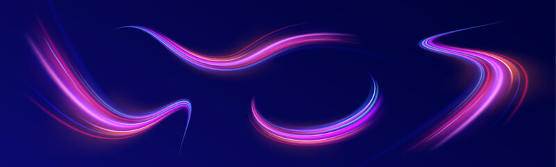 Vector glowing lines air flow effect. Speed connection background. Expressway, car headlight effect. Speed connection vector background. Png, line, blur, beam, ray, abstract, energy, pack, effect.