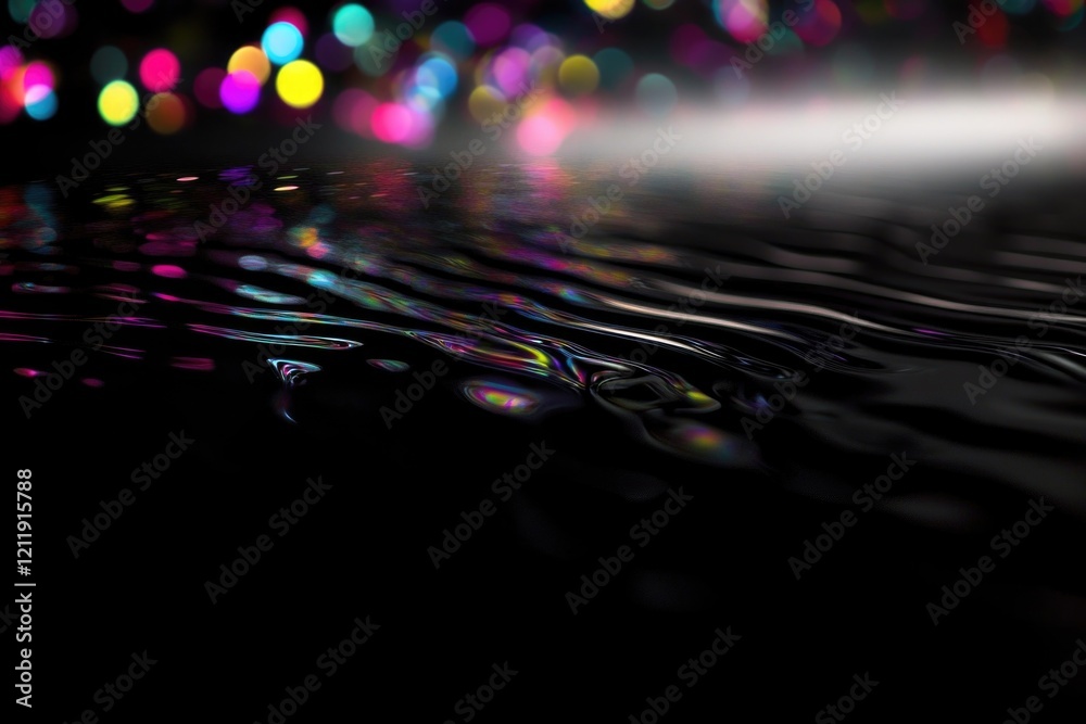 Poster A blurry image of a black surface with vibrant lights shining through from behind, perfect for representing abstract concepts or futuristic scenes