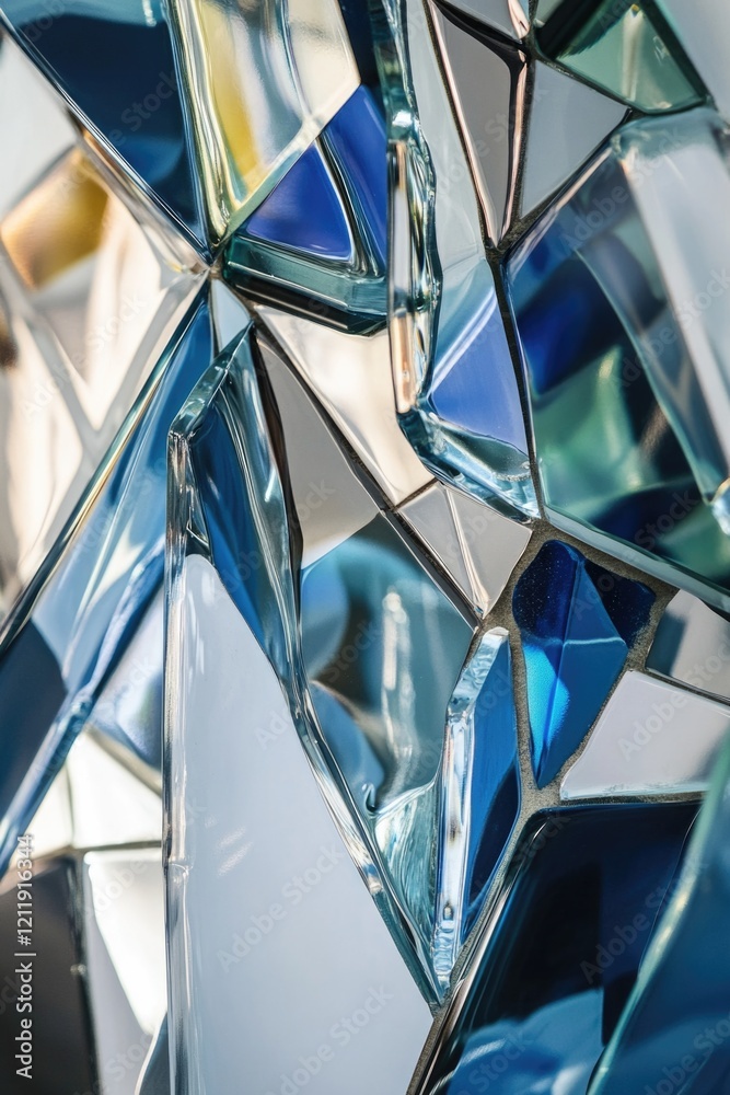 Poster a close-up view of a intricate glass sculpture with a person standing in the background, providing s