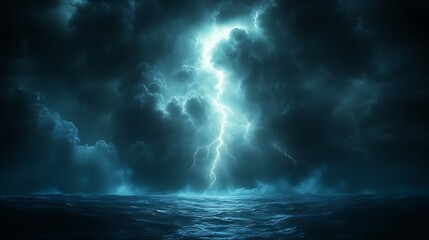 Dramatic lightning strike over stormy sea.
