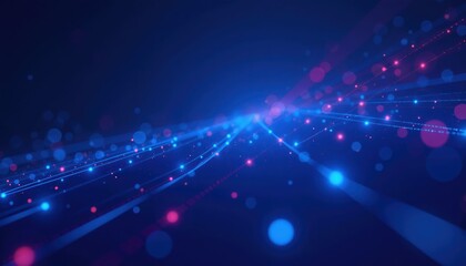 Obraz premium Abstract blue background with streaks and circles of light, technology concept