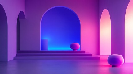 Abstract Neon Lit Architectural Interior Design