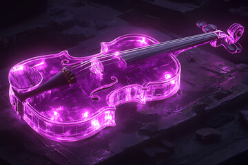 violin with radiant holographic strings, symbolizing elegance and emotion