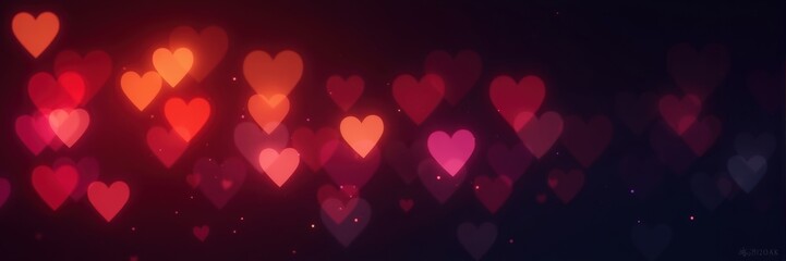 Abstract bokeh hearts pattern, festive red and pink lights, love and romance concept