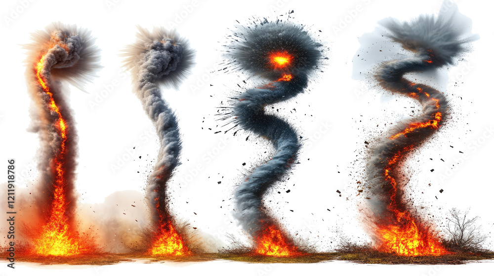 Poster realistic tornadoes in various dynamic forms generative ai