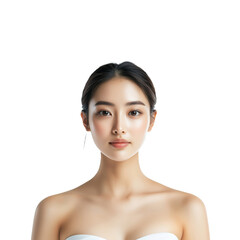 Portrait of a Beautiful Asian cosmetic model with clean skin , front view, no shadow, cut out, isolated on a transparent background