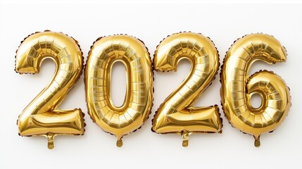 Golden balloons display the year 2026 in a festive setting for New Year's celebrations