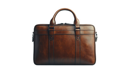 Stylish brown leather briefcase with a minimalist design on a white background