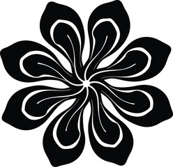 Black and White Abstract Floral Design, Eight Petals, Swirling Pattern