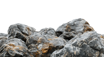 Rugged Coastal Rocks Isolated on Transparent Background, Natural Rocky Shoreline with Textured Stone Formation and Weathered Surface