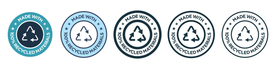 Recycle materials icons set in black and blue colors