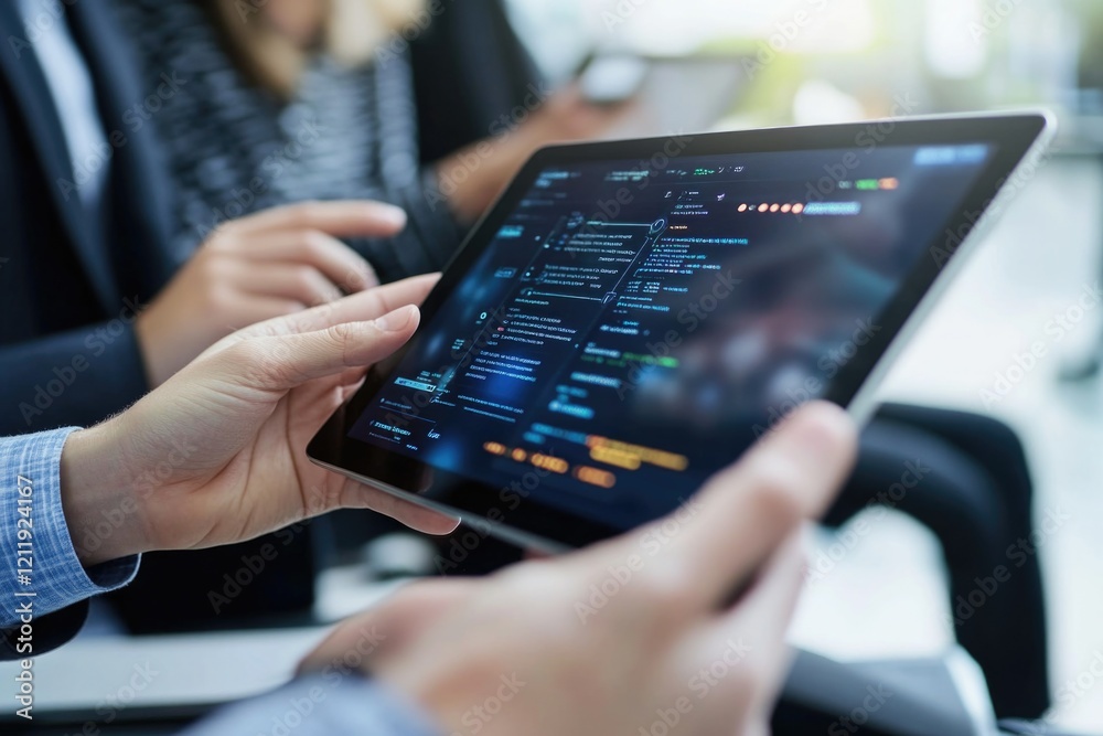 Poster A person holds a tablet computer with a program displayed on the screen