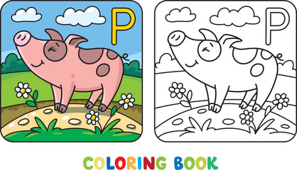 Funny pig. Animals coloring book for kids
