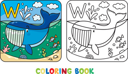 Funny whale. Animals coloring book for kids