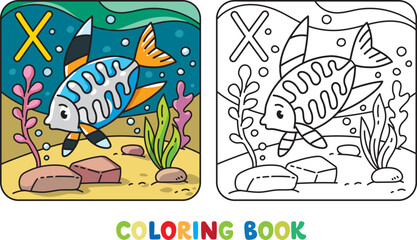 Funny x-ray fish . Animals coloring book for kids