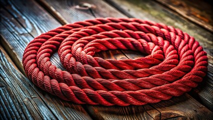 Macro Red Rope on Rustic Wood Background - Texture and Detail Stock Photo
