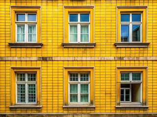 Obraz premium Modern Architecture: Yellow Tile Building with Contemporary Windows - Stock Photo