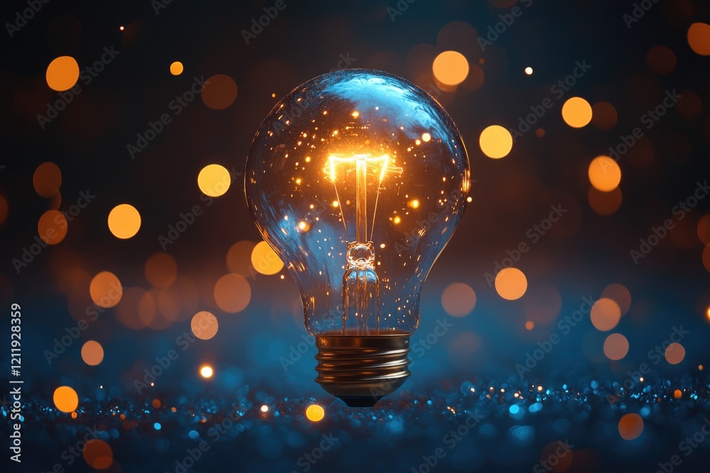 Poster A single light bulb sits on a table with a simple base