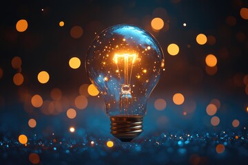 A single light bulb sits on a table with a simple base