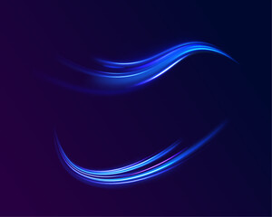 Creative vector illustration of flying cosmic meteor, planetoid, comet, fireball isolated on transparent background. Effect, png, wave,neon,line. Light arc in neon colors, in the form of a turn.
