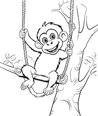 Fototapeta premium Coloring book for kids monkey vector Black vector illustration.