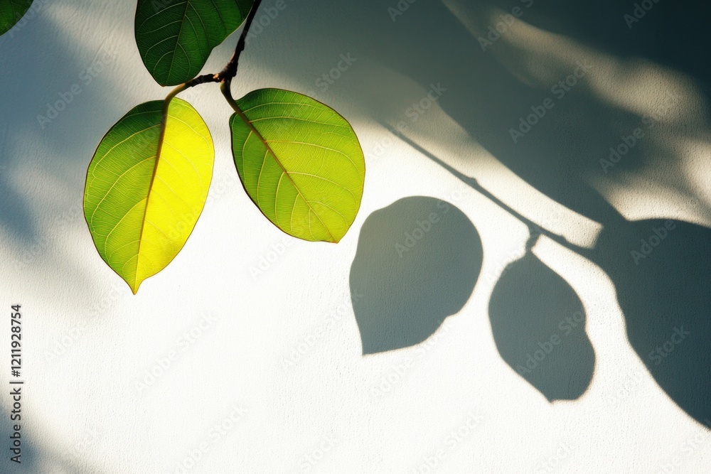Poster Close-up view of a single leaf on a tree branch, with natural textures and veins visible